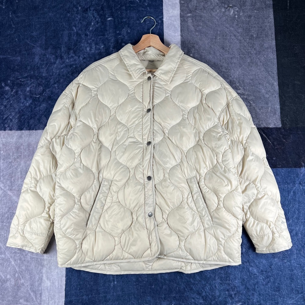 Eddie Bauer EB650 Down Oversized Quilted Puffer Jacket Cream Off-White Womens XL